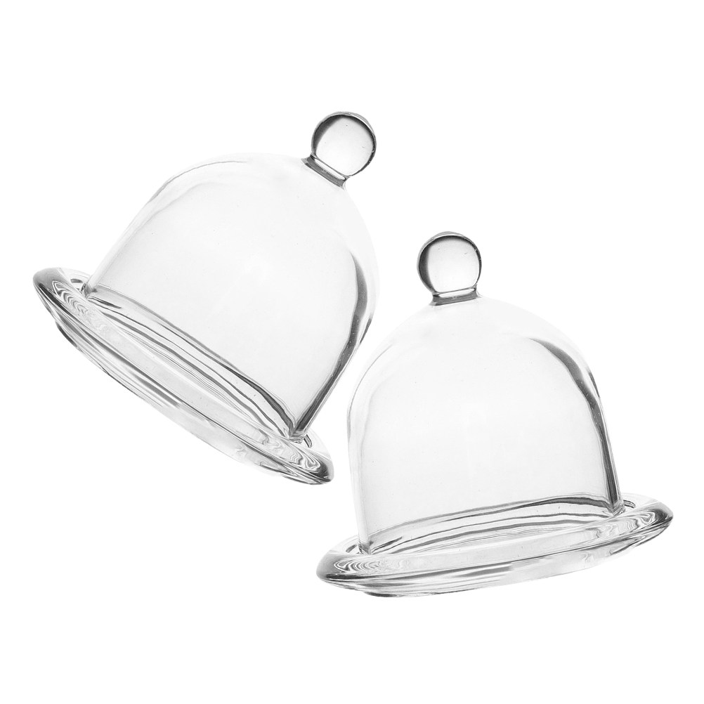 Plastic Dome Clear - 2 Stück Mini-Glas-Kuchenständer, Neujahrs-Party-Teller mit Kuppeldeckel,